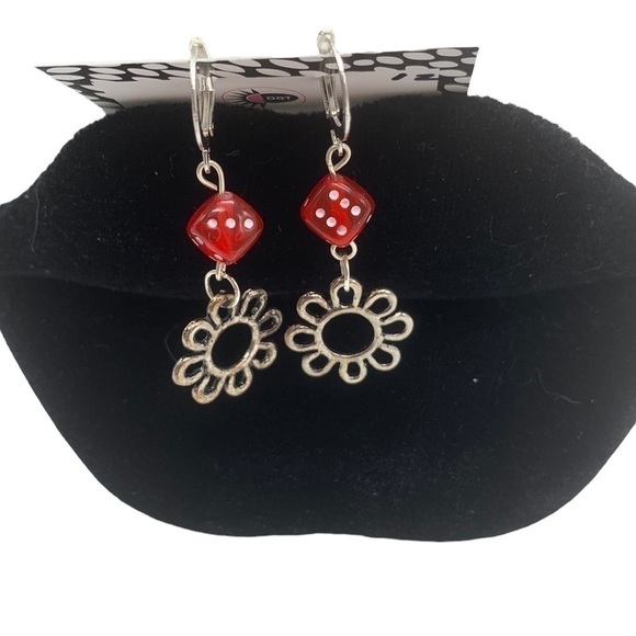 Red Dice Floral Earrings - Picture 2 of 3